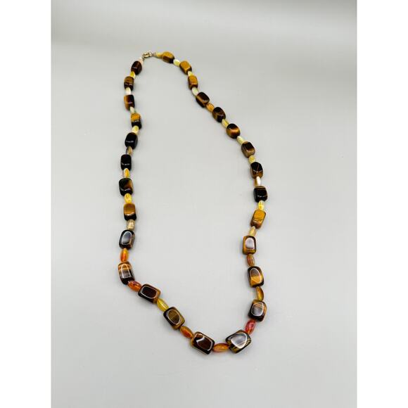 Vintage Tiger's Eye and Citrine Crystal Stone Necklace 28" - Picture 3 of 8